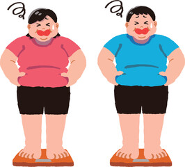 お腹の脂肪をつまむ肥満男女