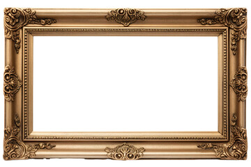 A vintage rectangle picture frame with a blank canvas with white background isolated PNG