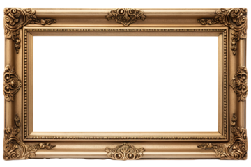 A vintage rectangle picture frame with a blank canvas with white background isolated PNG