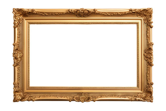 A vintage rectangle picture frame with a blank canvas with white background isolated PNG