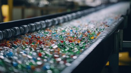 Obraz premium Factory of beverage bottles in plastic bottles on production line