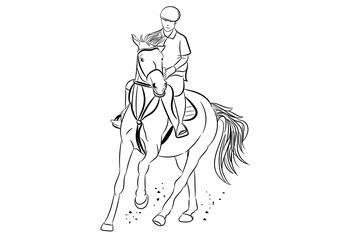 Obraz na płótnie Canvas graphics image drawing Jockey riding a horse outline stroke line Vector transparency