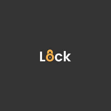 lock word with padlock icon as letter O logo design creative concept