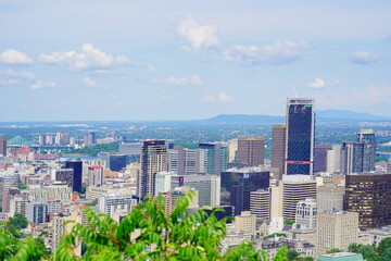 Montreal, Quebec Canada -07 12 2023: Aerial view of Montreal downtown from Royal Mount	
