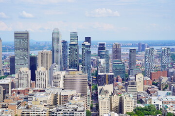 Montreal, Quebec Canada -07 12 2023: Aerial view of Montreal downtown from Royal Mount	
