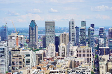 Fototapeta na wymiar Montreal, Quebec Canada -07 12 2023: Aerial view of Montreal downtown from Royal Mount 