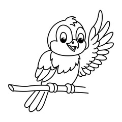 Funny bird cartoon vector coloring page