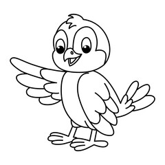 Funny bird cartoon vector coloring page
