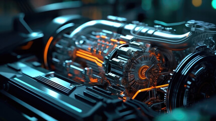 Fototapeta premium Close-up of a car battery in the engine compartment