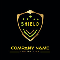 shield logo golden design vector  company logo with tag lines