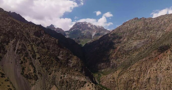 Majestic Fann Mountains Over Iskanderkul Lake In Sughd Province, Tajikistan. Aerial Drone Shot