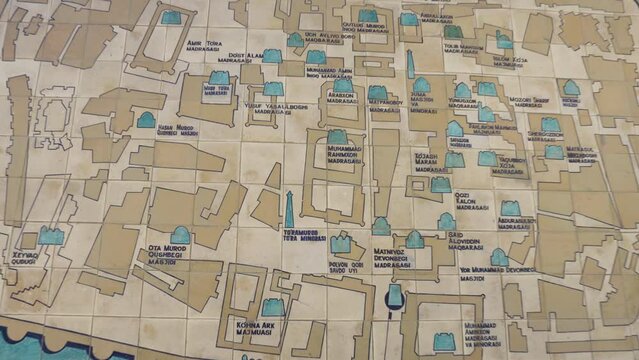 The Map Of Khiva Old Town On The Ceramic Tiles - zoom in 