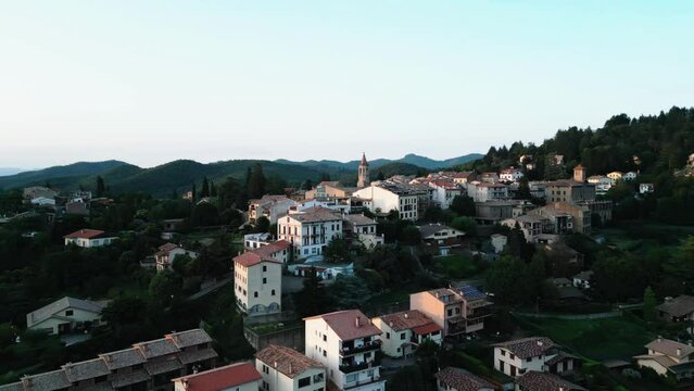 The picturesque town of Viladrau in Osona, Catalonia, Spain. Aerial