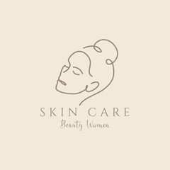 hand drawn logo line art feminine beauty salon spa cosmetic care design vector illustration minimalism