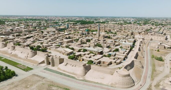 Panoramic Aerial View Of The Ancient City Of Khiva In South-central Uzbekistan.