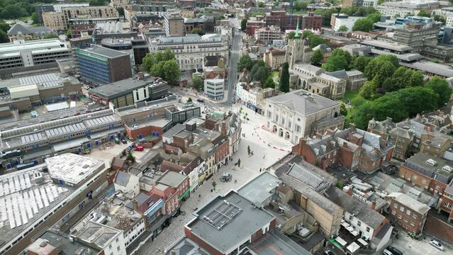Chelmsford city centre Essex UK Aerial footage