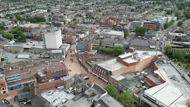 Chelmsford city  Essex UK Aerial footage high angle shopping centre
