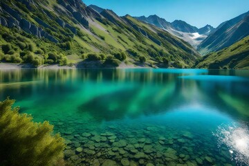 Fototapeta na wymiar beautiful lake in the mountains generated by AI tool