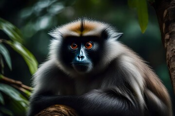 close up of silver leaf monkey generated by AI tool