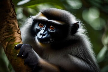 close up of silver leaf monkey generated by AI tool