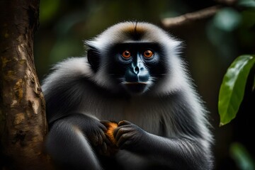 Fototapeta na wymiar close up of silver leaf monkey generated by AI tool