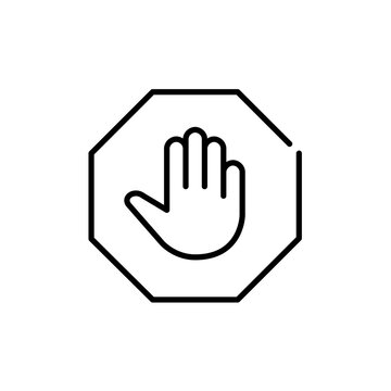 Stop sign with hand gesture. Pixel perfect, editable stroke icon