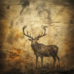 Simulated Detailed Cave Painting of Stag Deer 