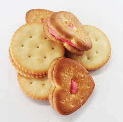 Cookies in a variety of shapes, including circles and heart shapes.
