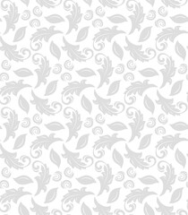 Floral ornament. Seamless abstract classic background with light leaves. Pattern with repeating floral elements. Ornament for fabric, wallpaper and packaging