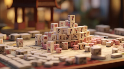 Close-up of a Mahjong tile set