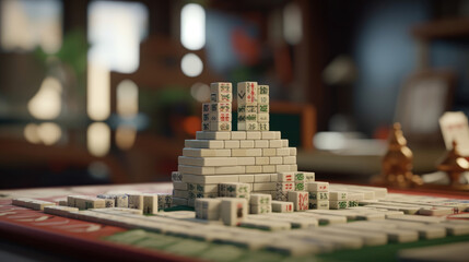 Close-up of a Mahjong tile set