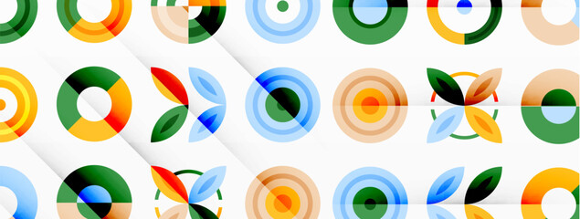 Colorful circles in a grid composition abstract background. Design for wallpaper, banner, background, landing page, wall art, invitation, prints, posters