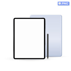 Tablet blank screen icon symbol. Tablet front and back with stylus. Template for infographics or presentation, Mockup device set concept. 3D vector isolated illustration, Cartoon pastel Minimal style.