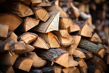 Close-up of stacked chopped firewood