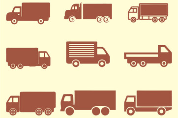 Fototapeta na wymiar silhouette of trucks, cargo vehicles and camions. Editable vector, Easy to change color or size and use for transport and cargo company flyer, banner and poster. eps 10.
