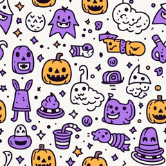 Halloween hand drawn seamless pattern