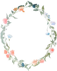 romantic floral frame in pale colors isolated on transparent png or white background, generative ai, frame with flowers