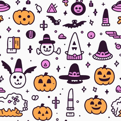 Halloween hand drawn seamless pattern