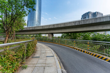 Empty urban road and buildings in the city