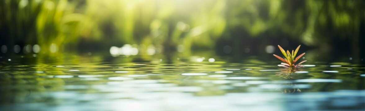 Blurred image of natural background from water and plants. 