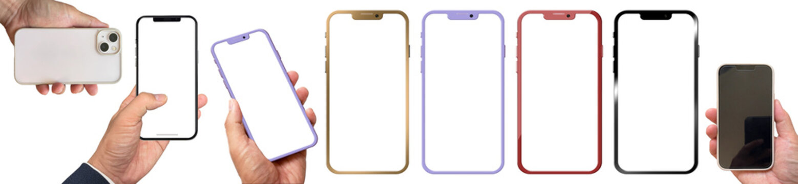 【PNG透過素材】スマートフォンとスマホを持つ手８種セットカラーバリエーション