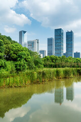 Fototapeta premium Lakeside modern office building in China