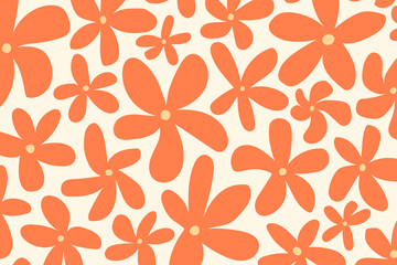 Trendy floral seamless pattern. Hand drawn 70s style floral background illustration in pastel colors.
