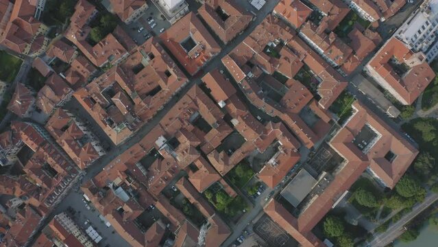 Flying over Ivrea town square