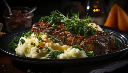 mashed potatoes with steak