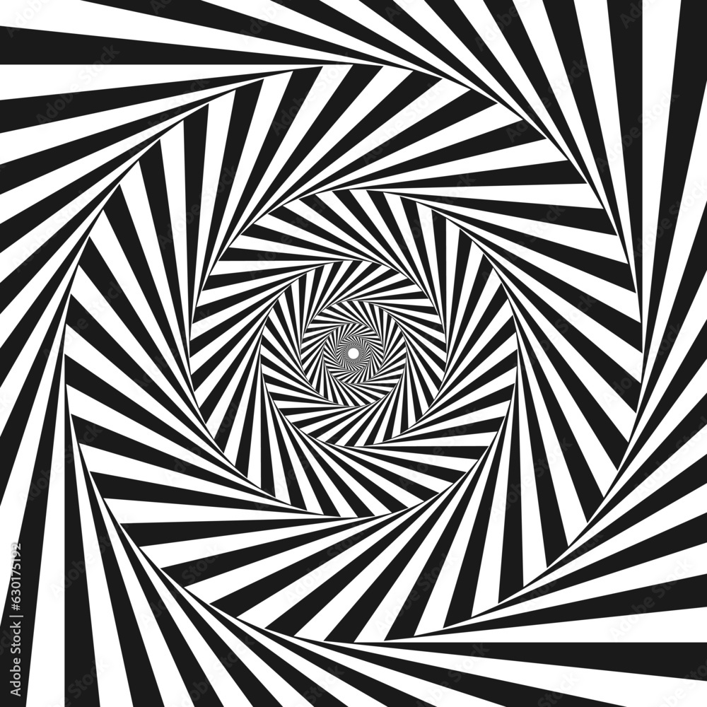 Poster radial optical illusion background. black and white abstract lines surface in circles. poster, banne
