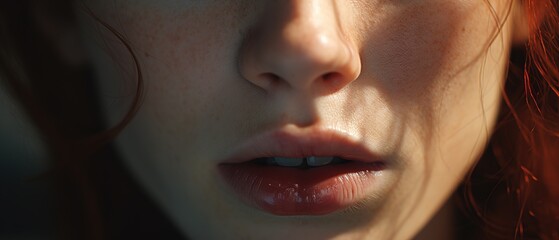 Close-up of sensual female lips and nose, natural beauty