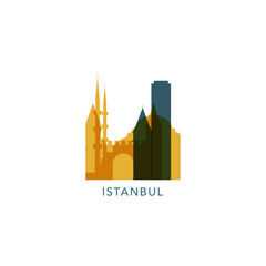 Turkey Istanbul cityscape skyline city panorama vector flat modern logo icon. Bosphorus region emblem idea with landmarks and building silhouettes