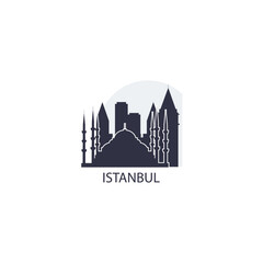 Turkey Istanbul cityscape skyline city panorama vector flat modern logo icon. Bosphorus region emblem idea with landmarks and building silhouettes at sunrise sunset