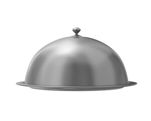 silver restaurant cloche tray lid food cover dish isolated on white background. silver restaurant cloche tray lid food cover dish isolated. silver restaurant cloche tray lid food cover dish 3d render